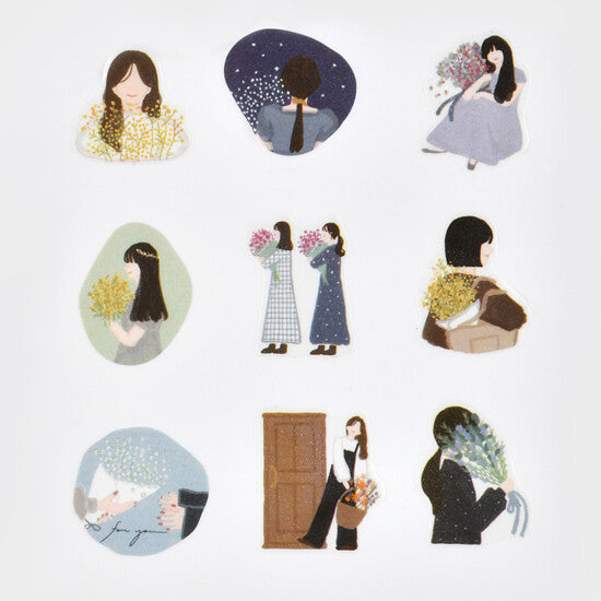 Bande Washi Tape Sticker Roll - Girl with Flower Bouquet