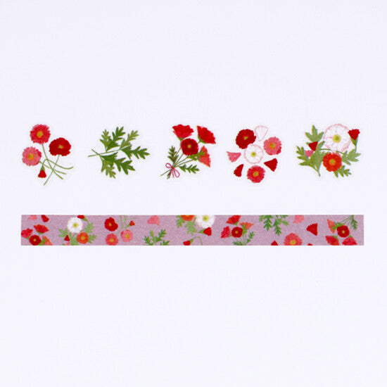 Bande Washi Tape Sticker Roll - Flower Meanings - Poppy: A Premonition of Love