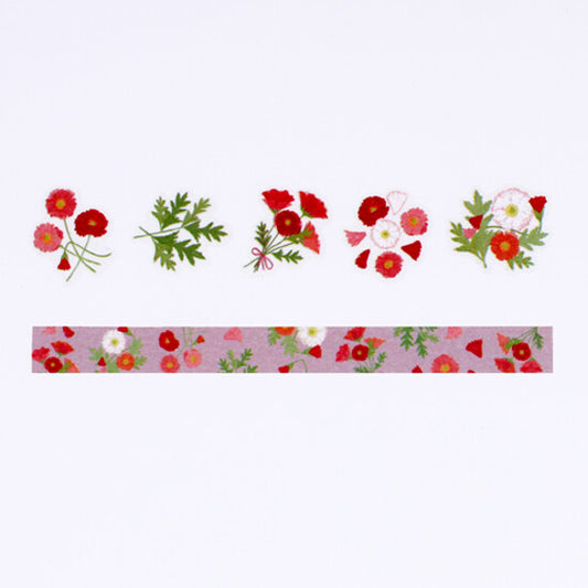 Bande Washi Tape Sticker Roll - Flower Meanings - Poppy: A Premonition of Love