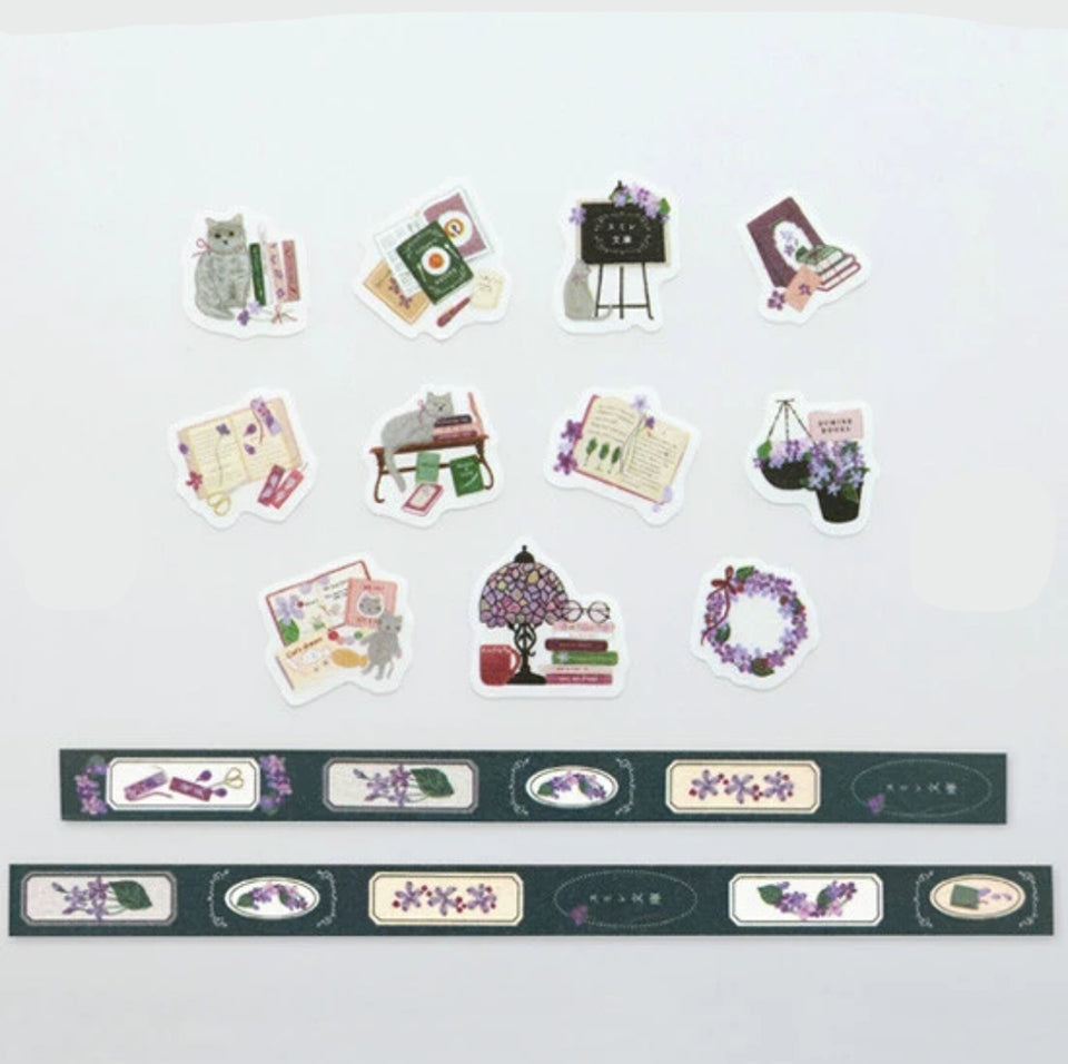 Bande Washi Tape Sticker Roll - Books and Violets