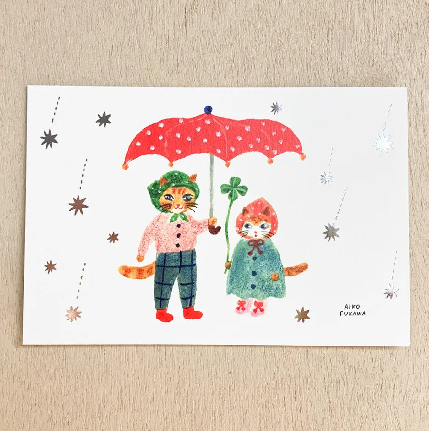 Cozyca - Aiko Fukawa - Raindrops Foil-Stamped Postcard