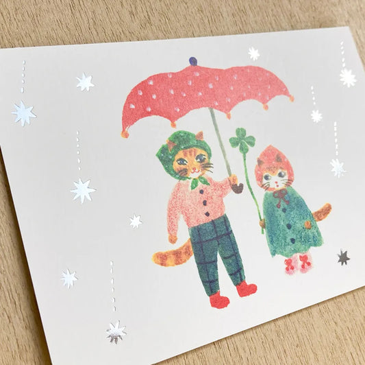 Cozyca - Aiko Fukawa - Raindrops Foil-Stamped Postcard