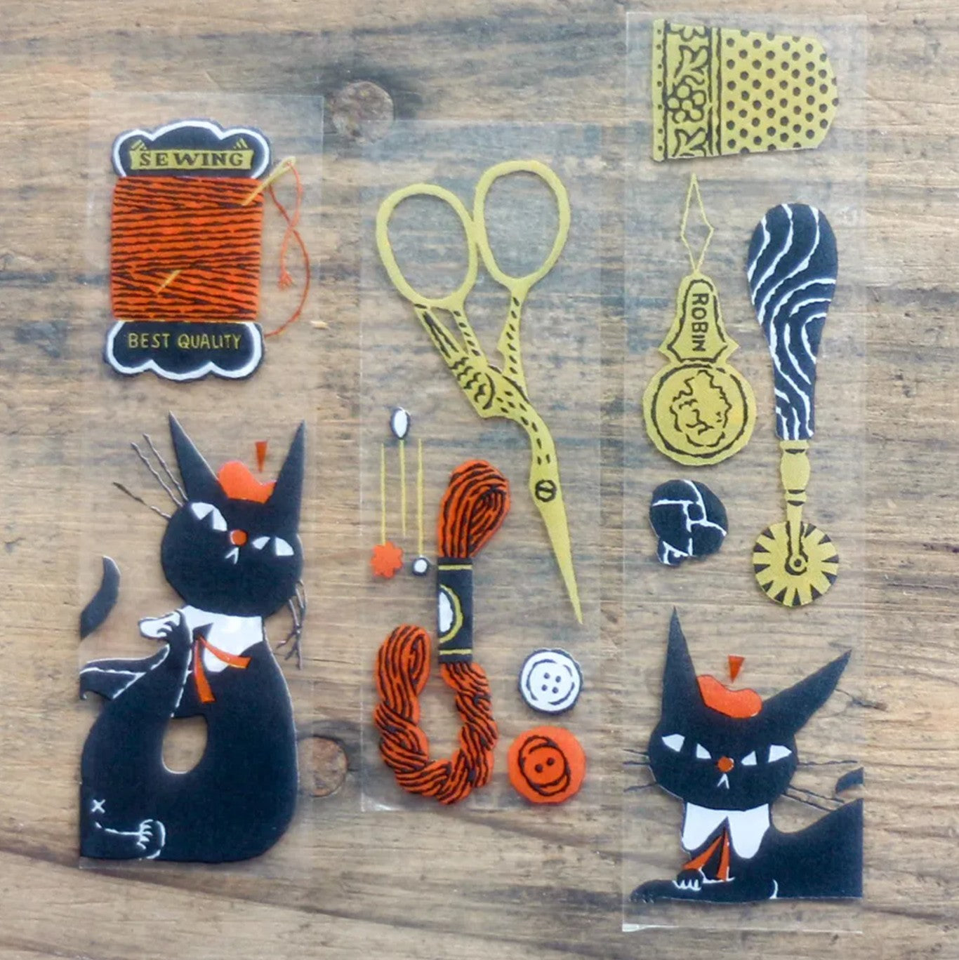 Cozyca Clear Tape - Black Cat Robin - Sewing
