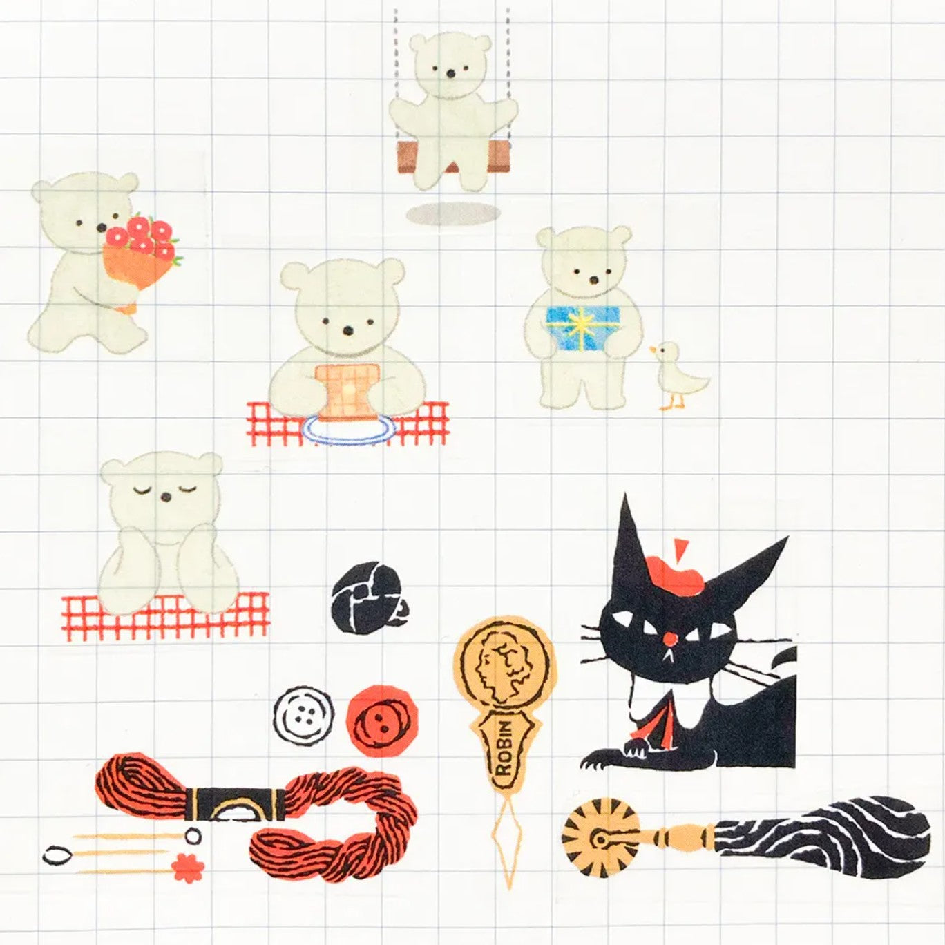 Cozyca Clear Tape - Black Cat Robin - Sewing
