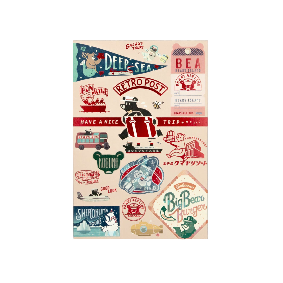 OB1TOY x ROKKAKU - Foil-Stamped Postcard - Bear's Travels