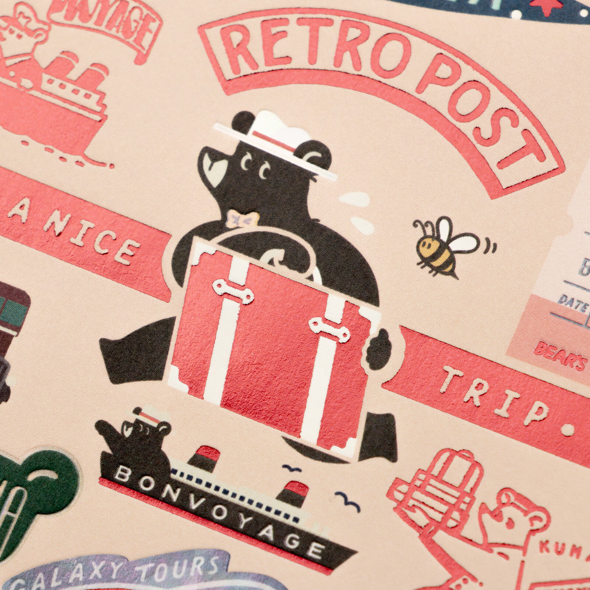 OB1TOY x ROKKAKU - Foil-Stamped Postcard - Bear's Travels