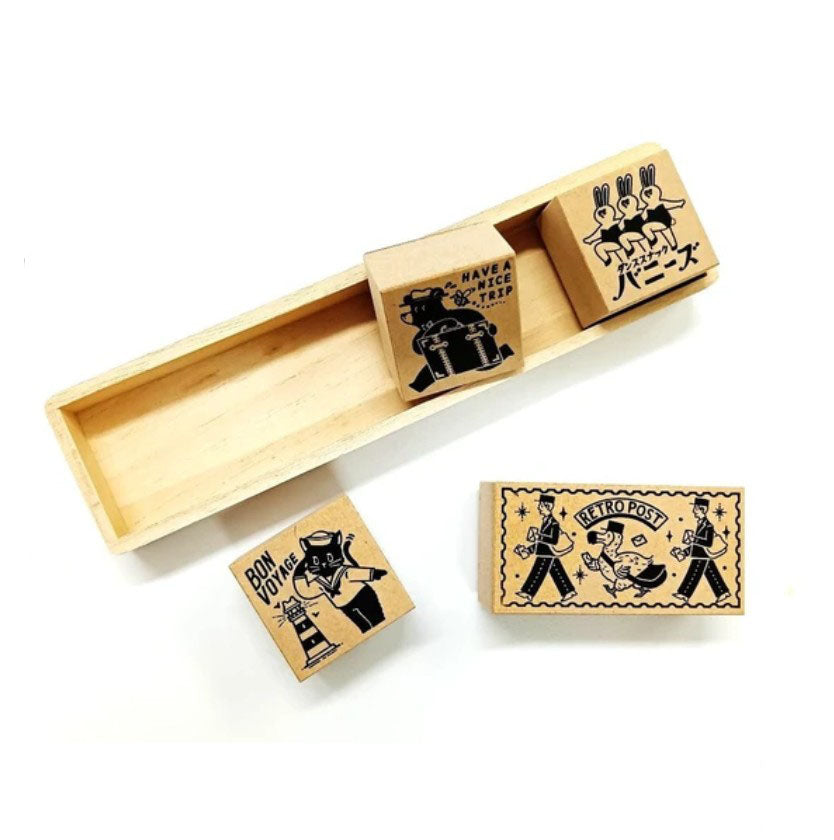 OB1TOY x Sanby - Retro Post - Rubber Stamp Set with Tray - Volume 1