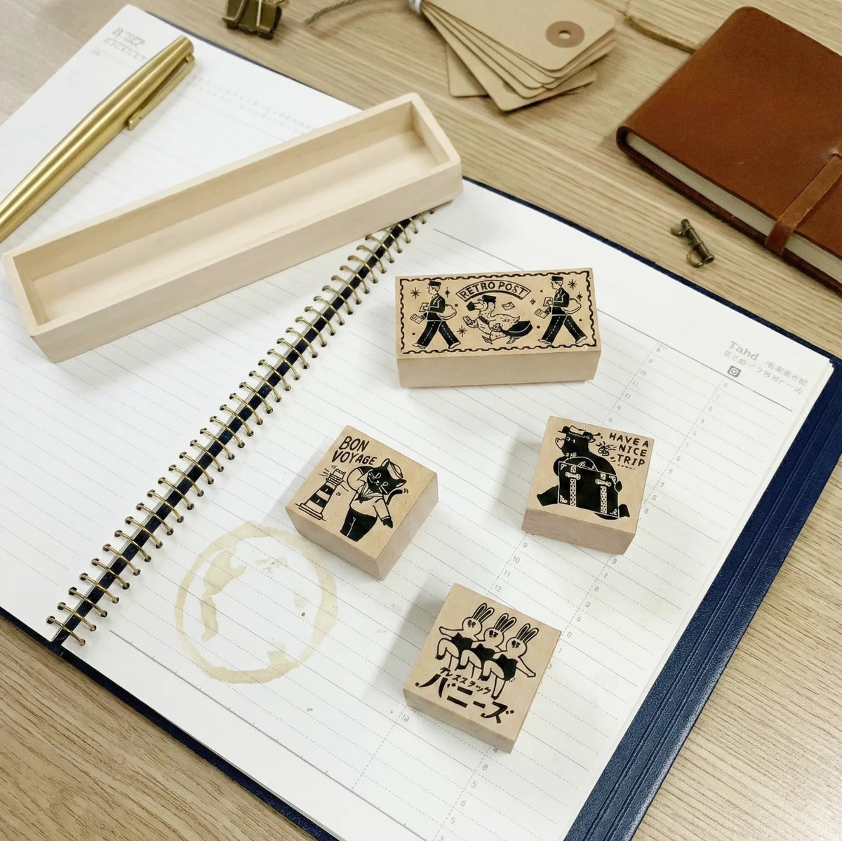 OB1TOY x Sanby - Retro Post - Rubber Stamp Set with Tray - Volume 1