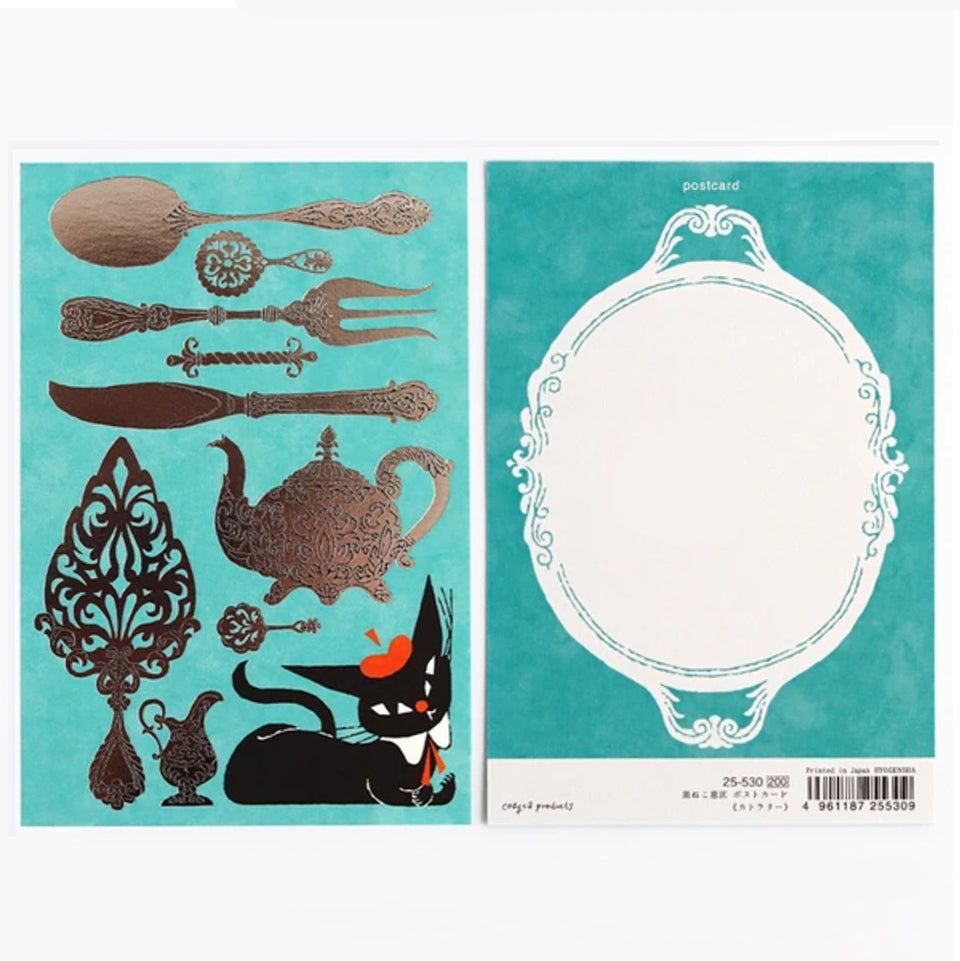 Cozyca Black Cat Robin Postcard - Cutlery