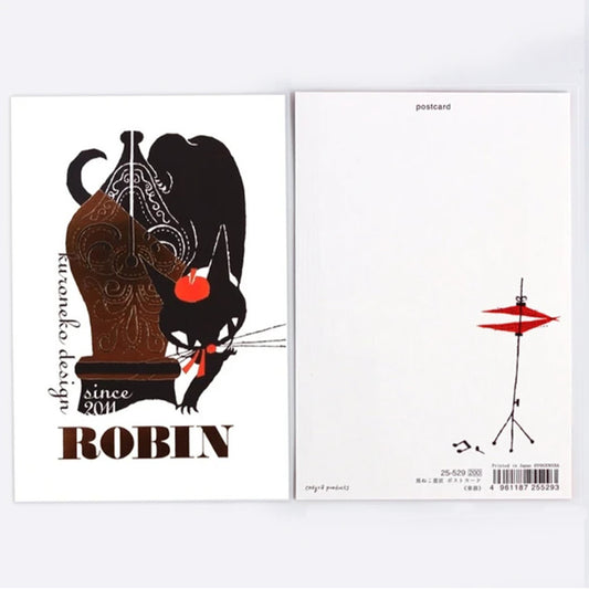 Cozyca Black Cat Robin Postcard - Fountain Pen