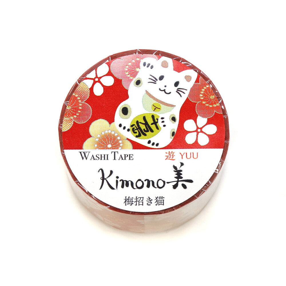 SAIEN - Foil-Stamped Washi Tape - Kimono Series - Plum Blossoms with Beckoning Cat