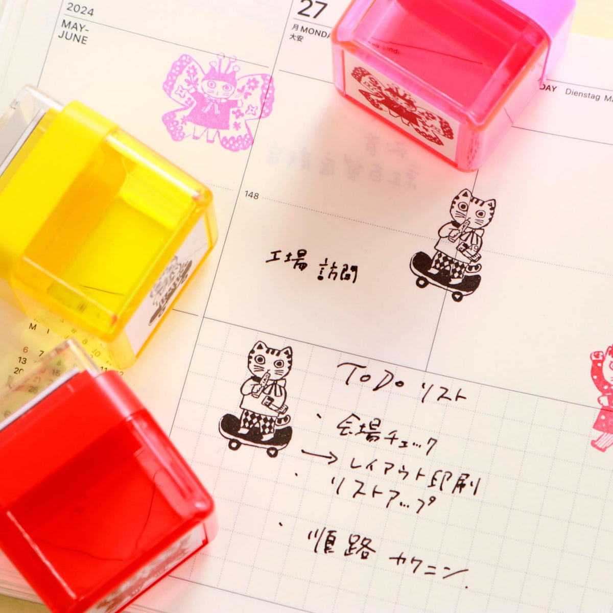 Sanby - Yumi Kitagishi Collaboration - Self-Inking Stamp - Cat Duo