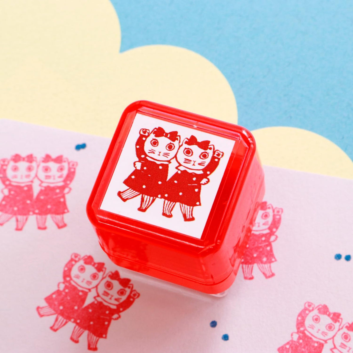 Sanby - Yumi Kitagishi Collaboration - Self-Inking Stamp - Cat Duo