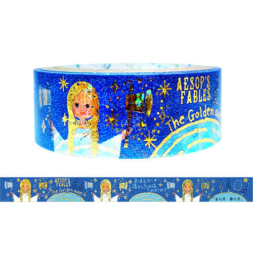 Washi tape with Aesop's Fables design on a blue background
