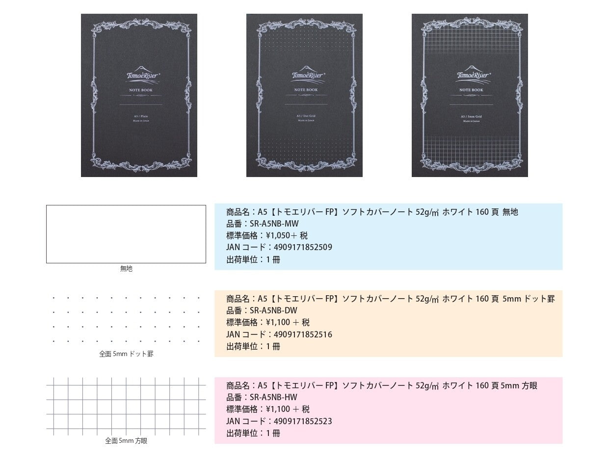 Tomoe River A5 Softcover Notebook - White Paper with 5mm Grid