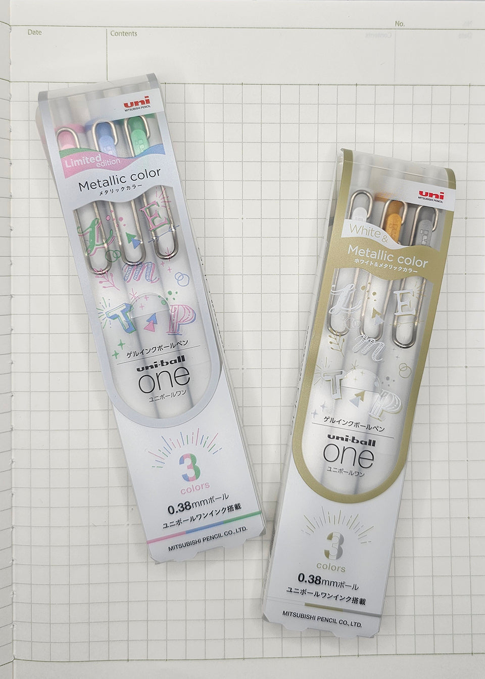 Uni-Ball One - Creative Color Collection (Metallic and Shimmer Inks) - Limited Edition Gel Pens Set of 3