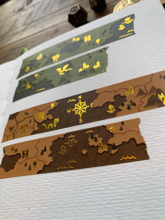 The Creeping Moon - Foil-Stamped Washi Tape - Fantasy Maps - Green