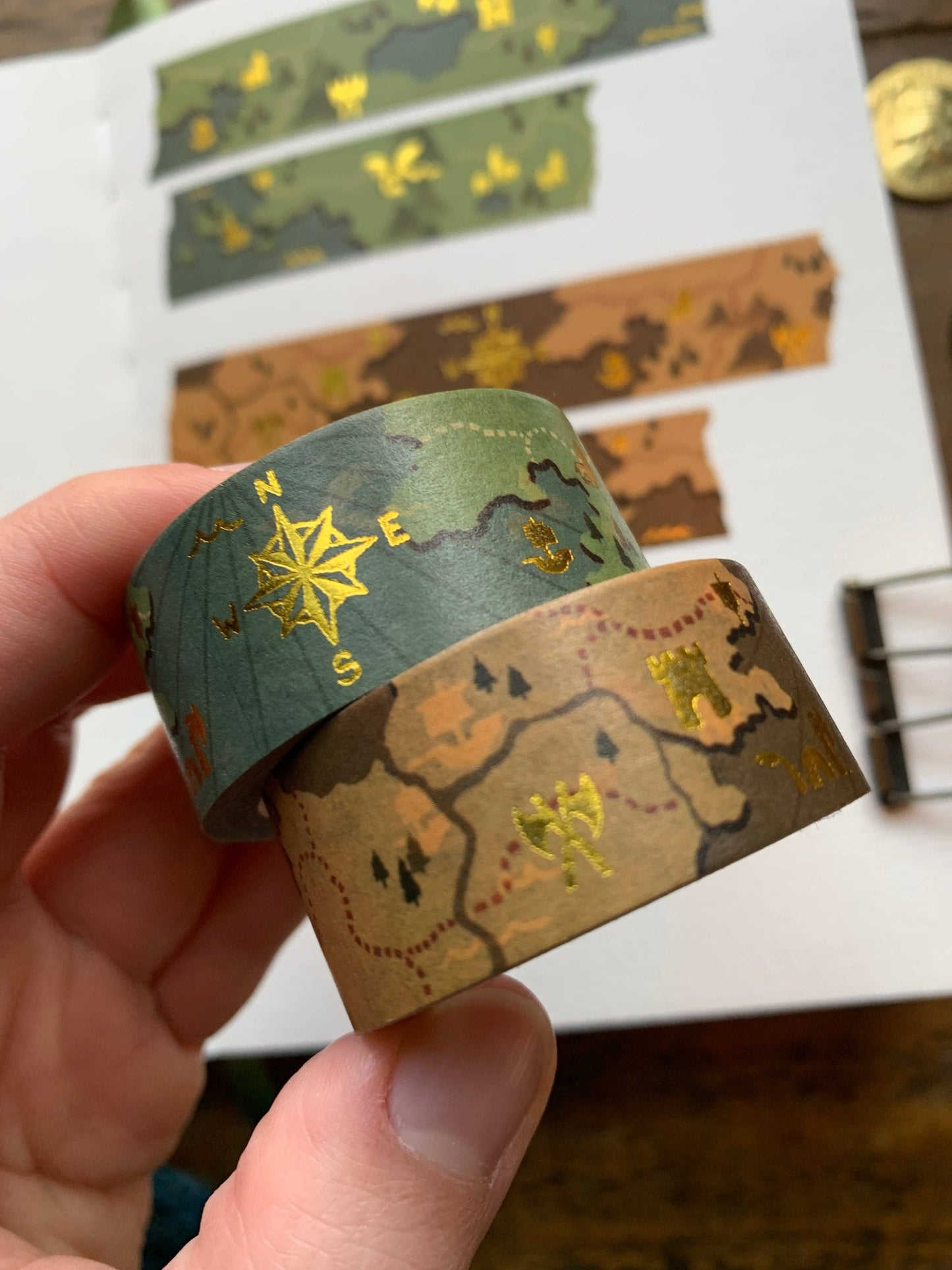 The Creeping Moon - Foil-Stamped Washi Tape - Fantasy Maps - Green