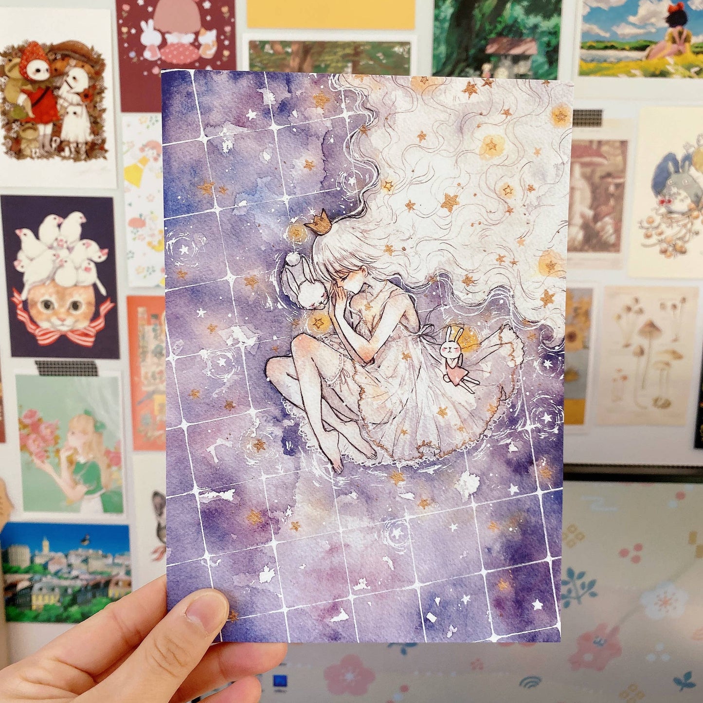 Cherry Rabbit - A5 Art Print - Starry Night