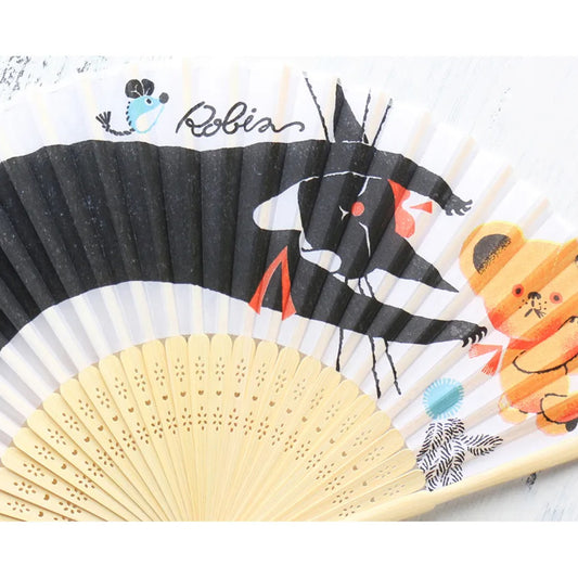 Hyogensha - Folding Fan - Black Cat Robin - Nap Time