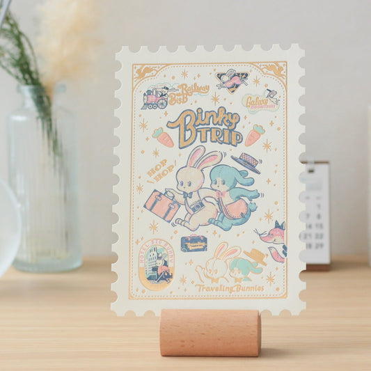 OB1TOY x ROKKAKU - Stamp-Shaped Foil Postcard - Binky Trip
