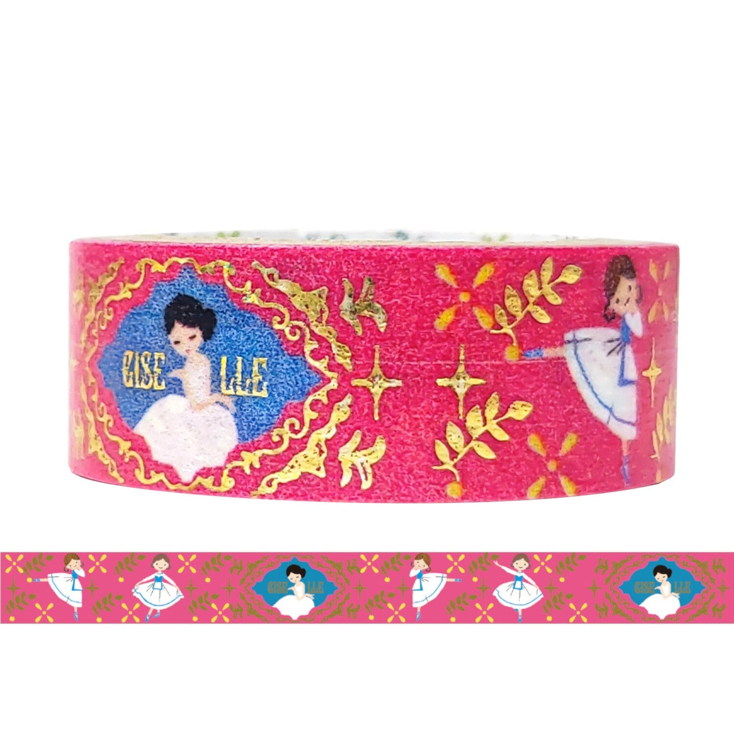 Decorative tape with ballet-themed design and 'Giselle' text on a pink background