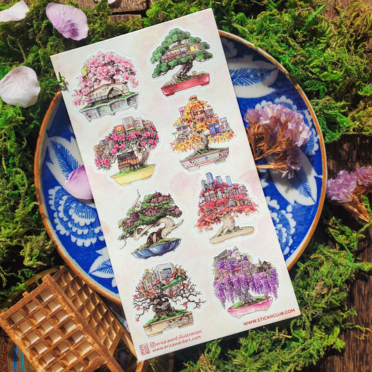STICKII - Sticker sheet - Erica Ward Illustration - Bonsai Cities