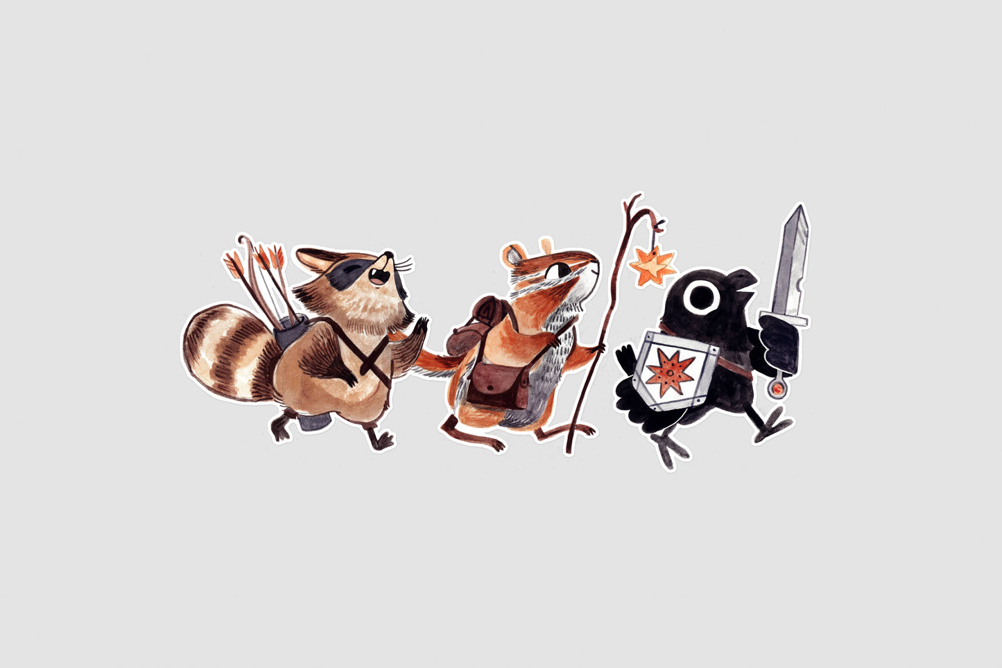 Book Moth Press - Sticker - Adventuring party - Raccoon and Crow