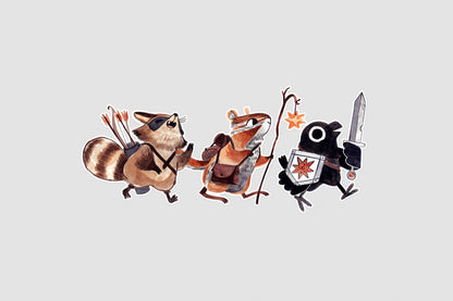 Book Moth Press - Sticker - Adventuring party - Raccoon and Crow