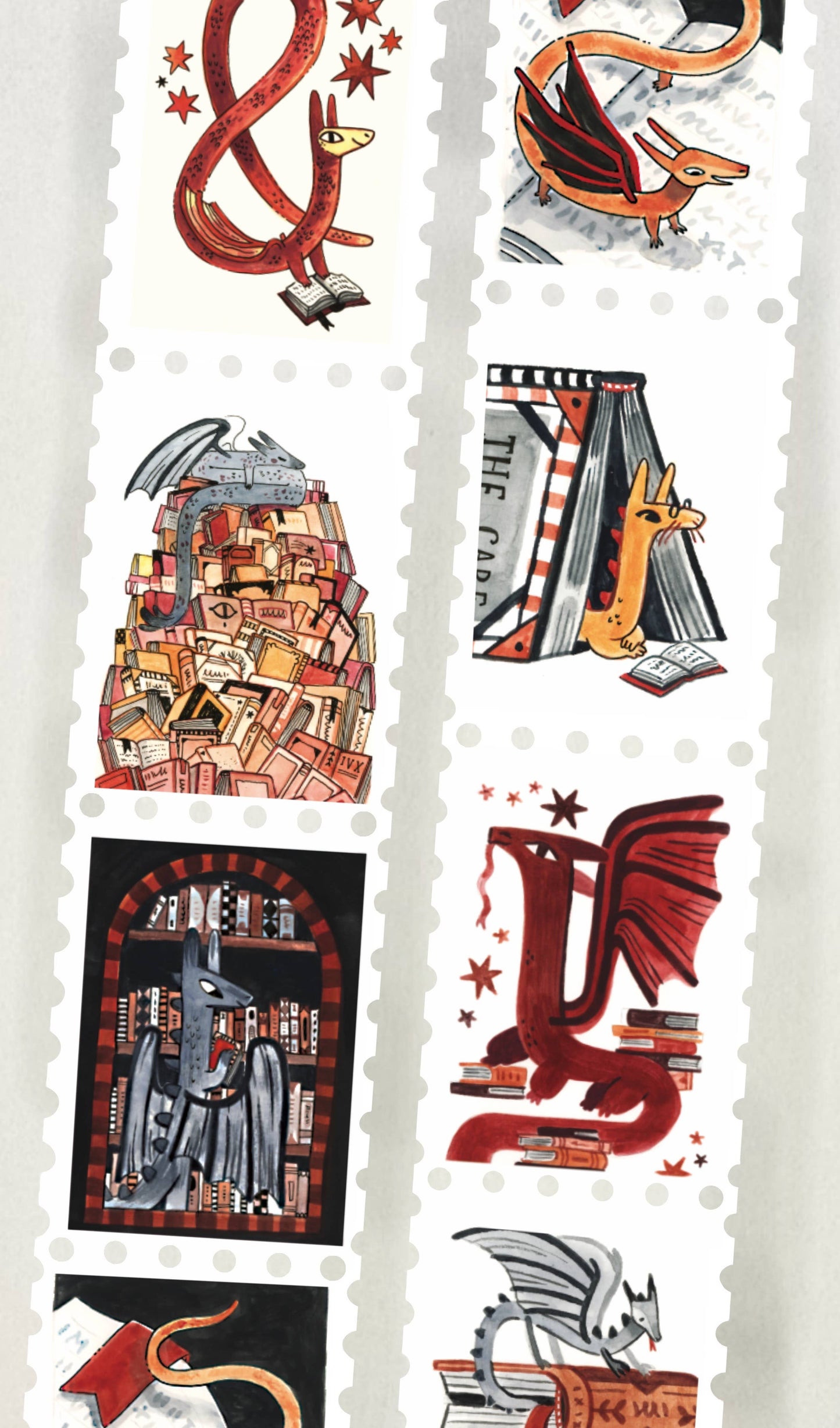 Book Moth Press - Stamp Washi Tape - Book Wyrm/Dragons