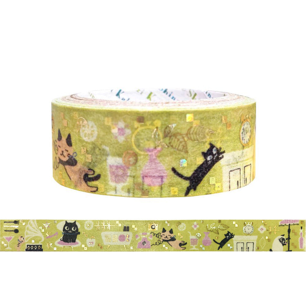 Decorative tape with cat illustrations on a white background