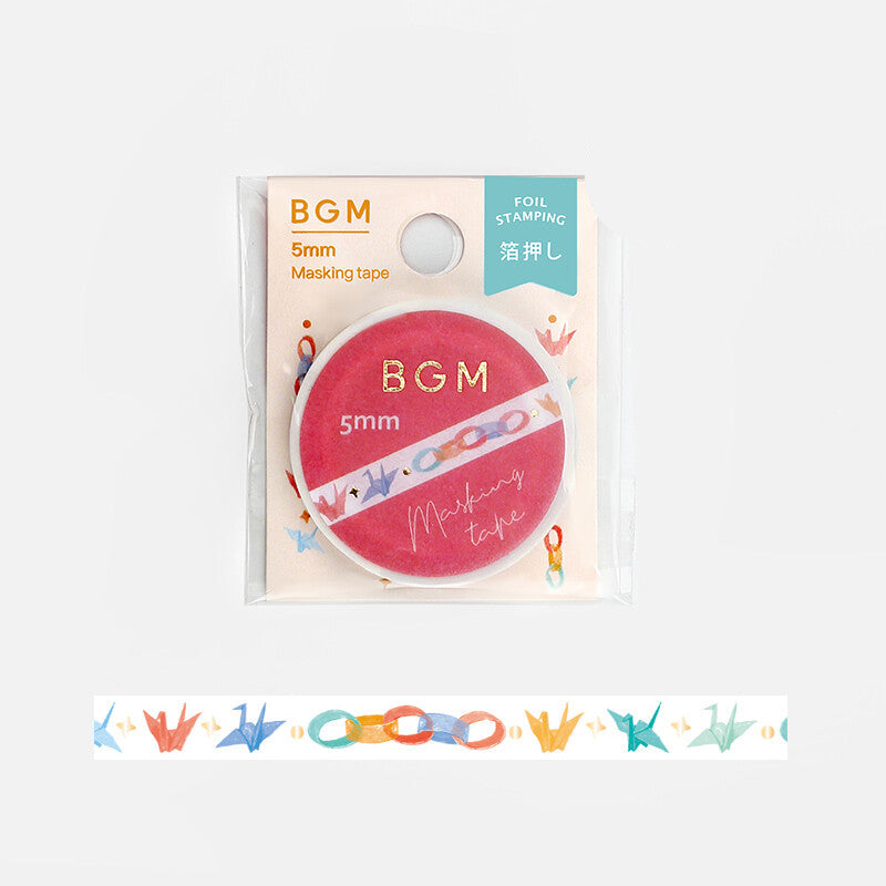 BGM masking tape with colorful origami crane design on a white background