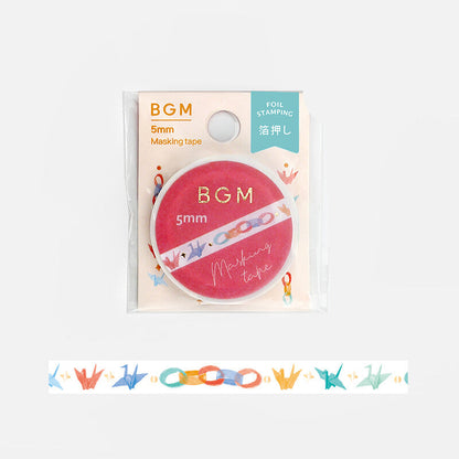 BGM masking tape with colorful origami crane design on a white background