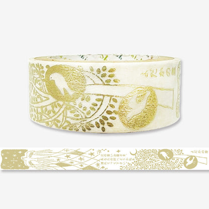 Decorative tape with bird and leaf pattern on a white background