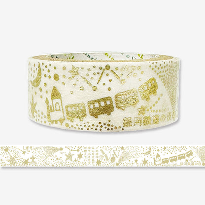 Decorative tape with gold illustrations on a white background