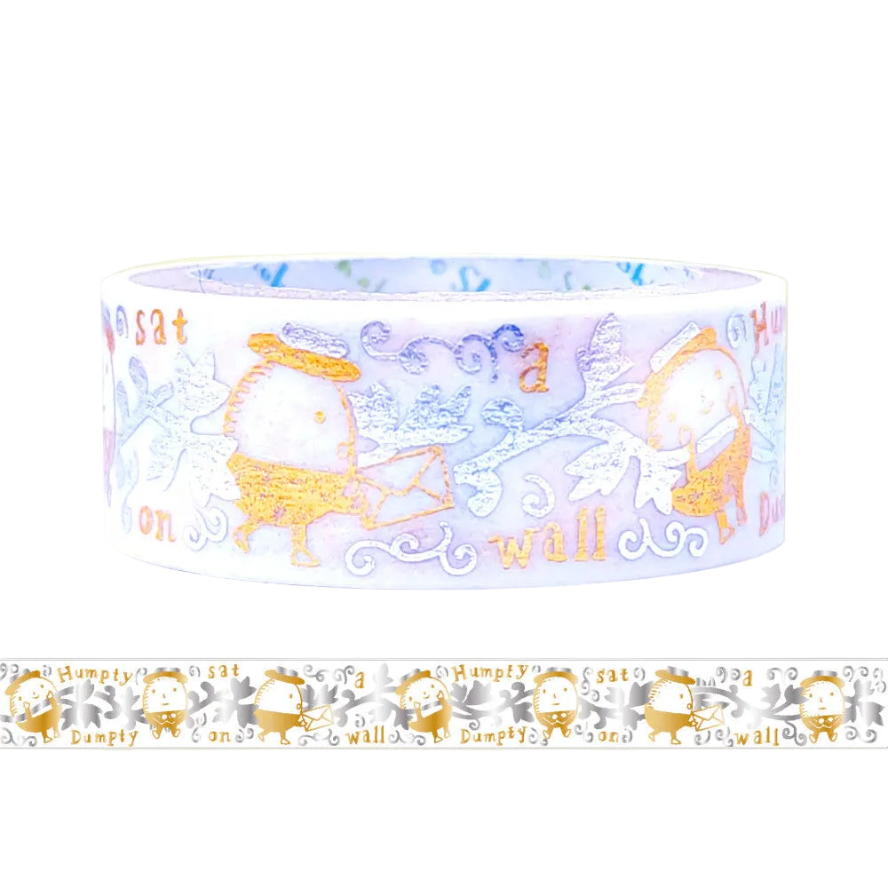 A roll of decorative washi tape featuring Humpty Dumpty illustrations in copper and silver foil