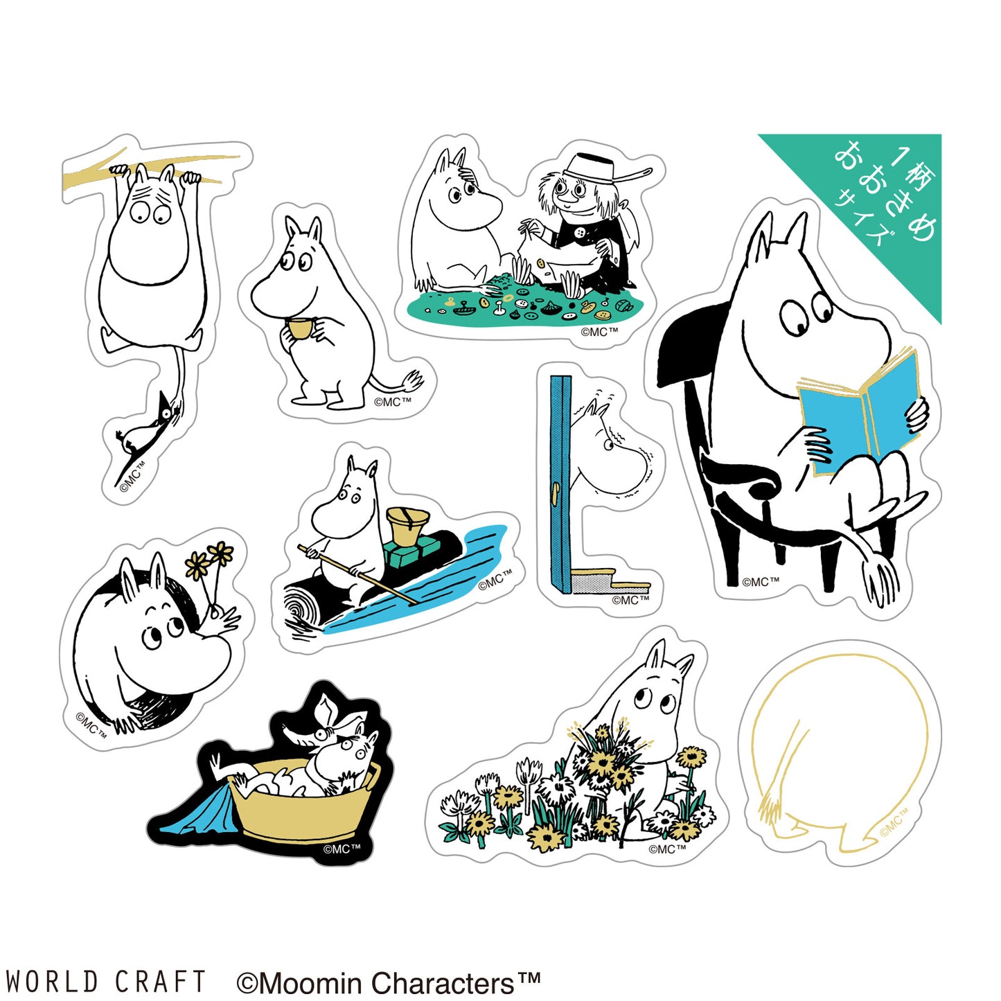World Craft x Moomin - Foil-Stamped Clear Flake Stickers - Moomin