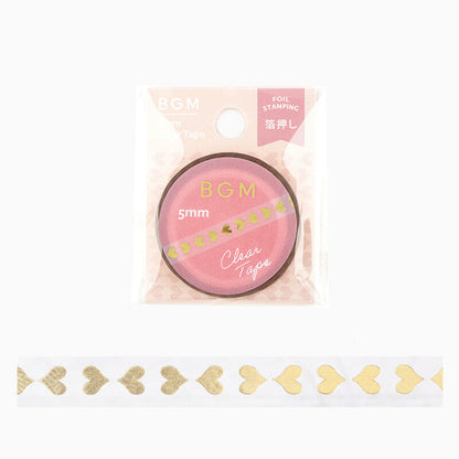 BGM - 5mm Slim Clear Tape - Gold Foil - Hearts
