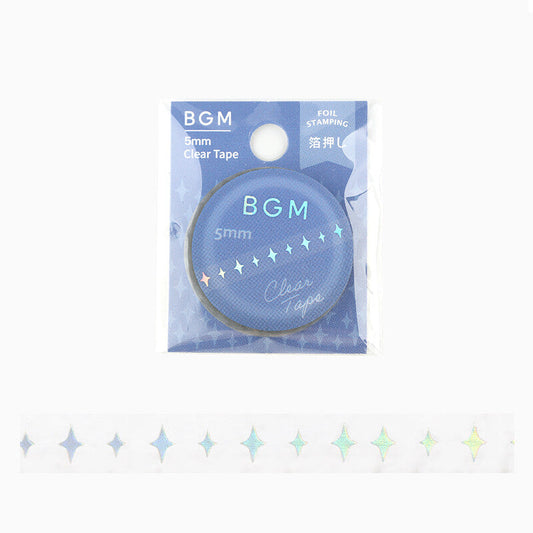 BGM clear tape packaging with star design on a white background
