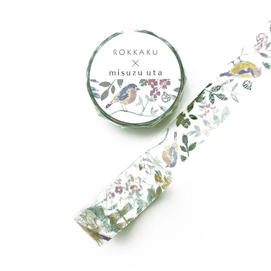 Rokkaku x Misuzu Uta - Foil-Stamped Washi Tape - Me, a Little Bird, and a Bell