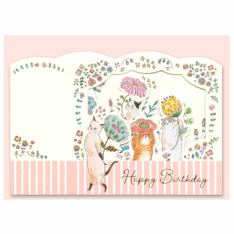 Foil-Stamped 3D Greeting Card - Tocorocomugi - Flower (Happy Birthday)