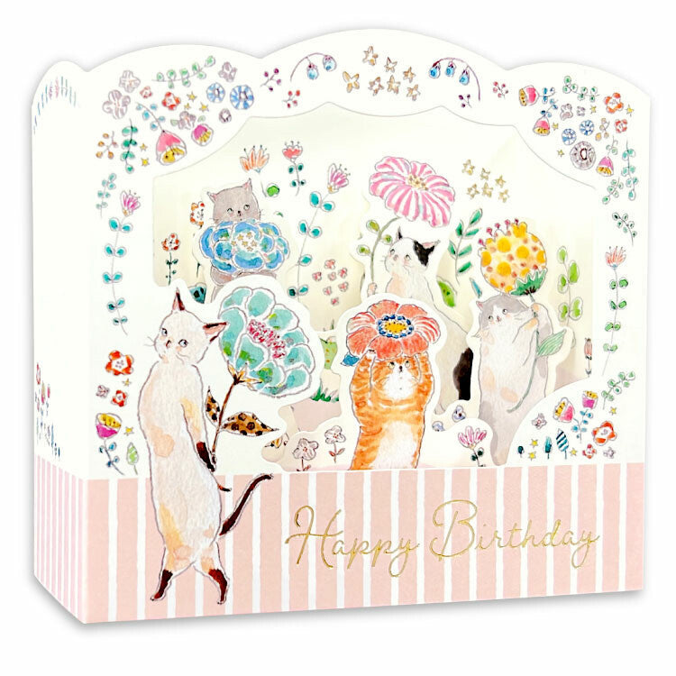 Foil-Stamped 3D Greeting Card - Tocorocomugi - Flower (Happy Birthday)