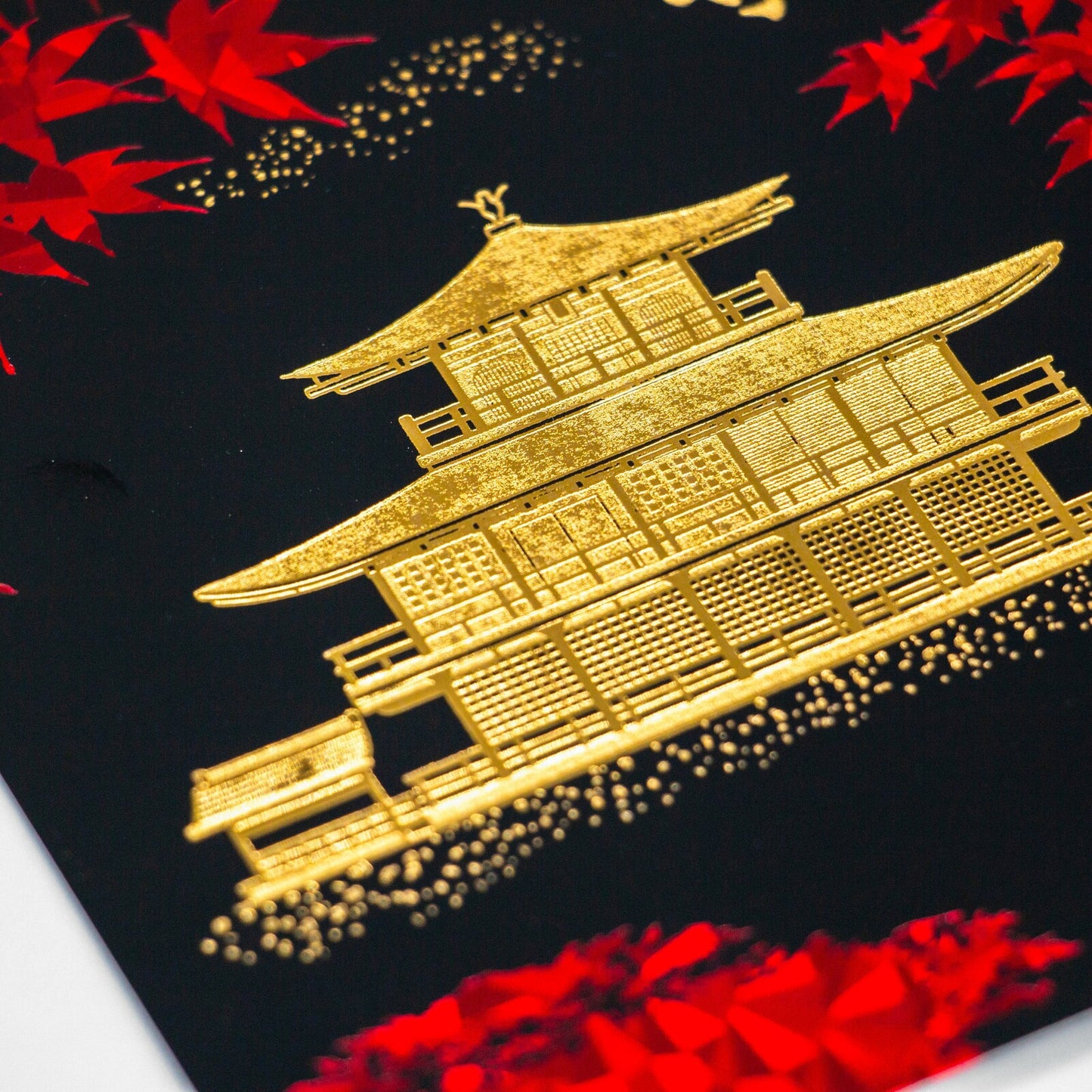 ROKKAKU - Foil-stamped Postcard - Japanese Famous Places Series - Kinkakuji Temple (Rokuonji) - Autumn