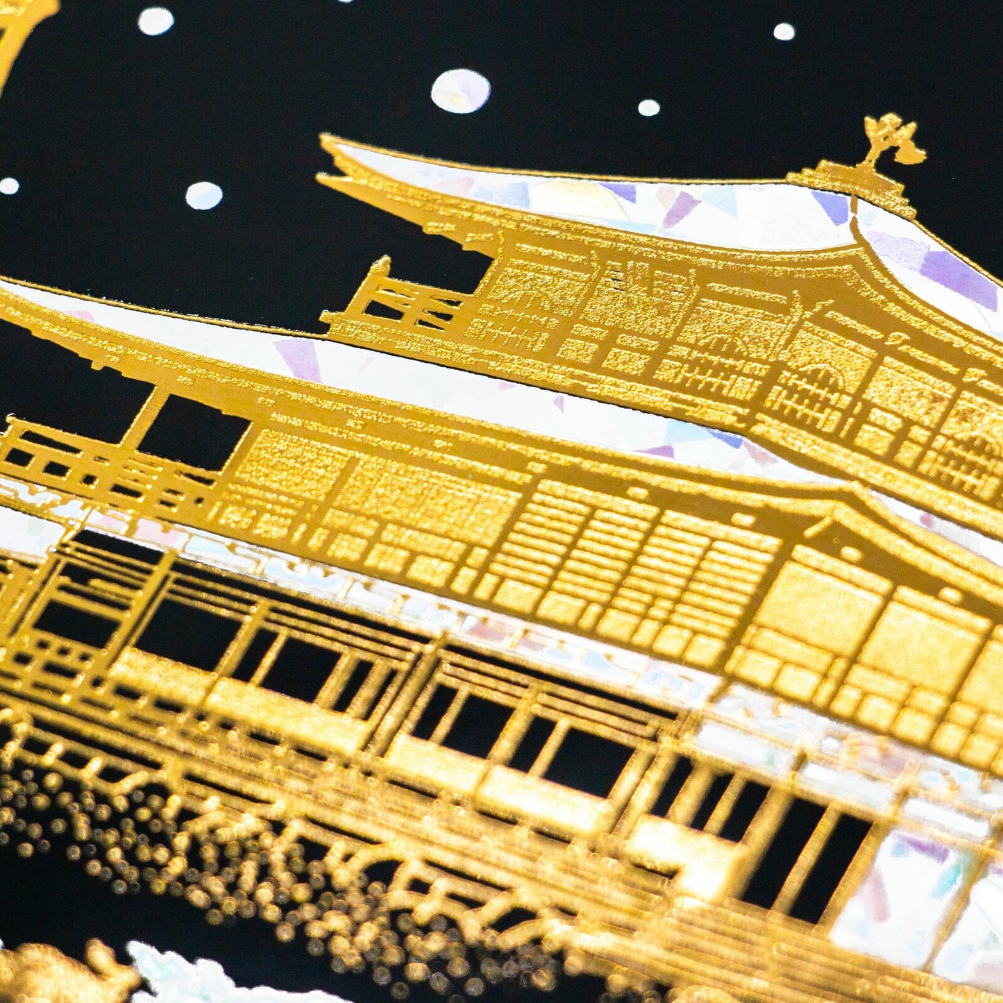 ROKKAKU - Foil-stamped Postcard - Japanese Famous Places Series - Kinkakuji Temple (Rokuonji) - Winter