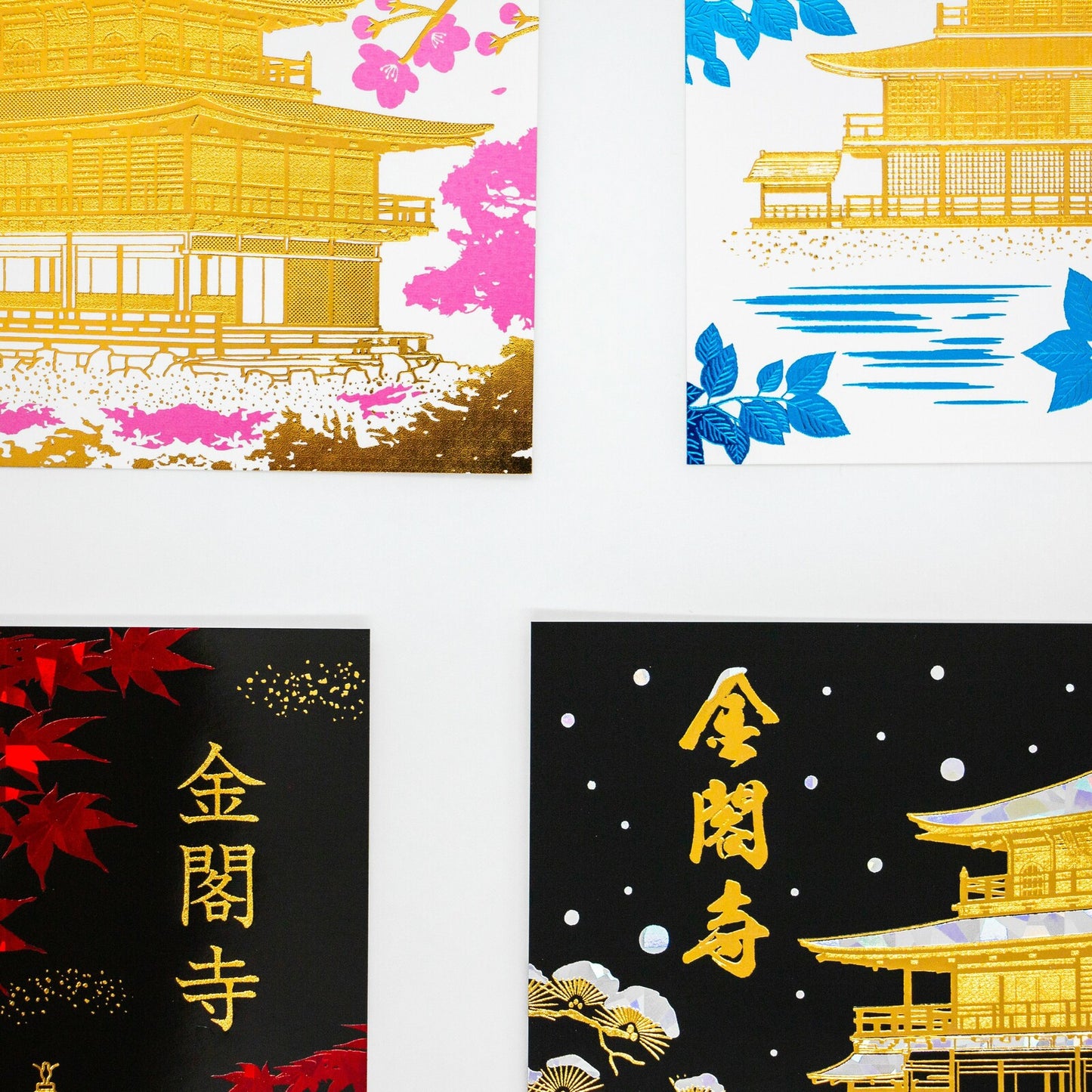 ROKKAKU - Foil-stamped Postcard - Japanese Famous Places Series - Kinkakuji Temple (Rokuonji) - Autumn
