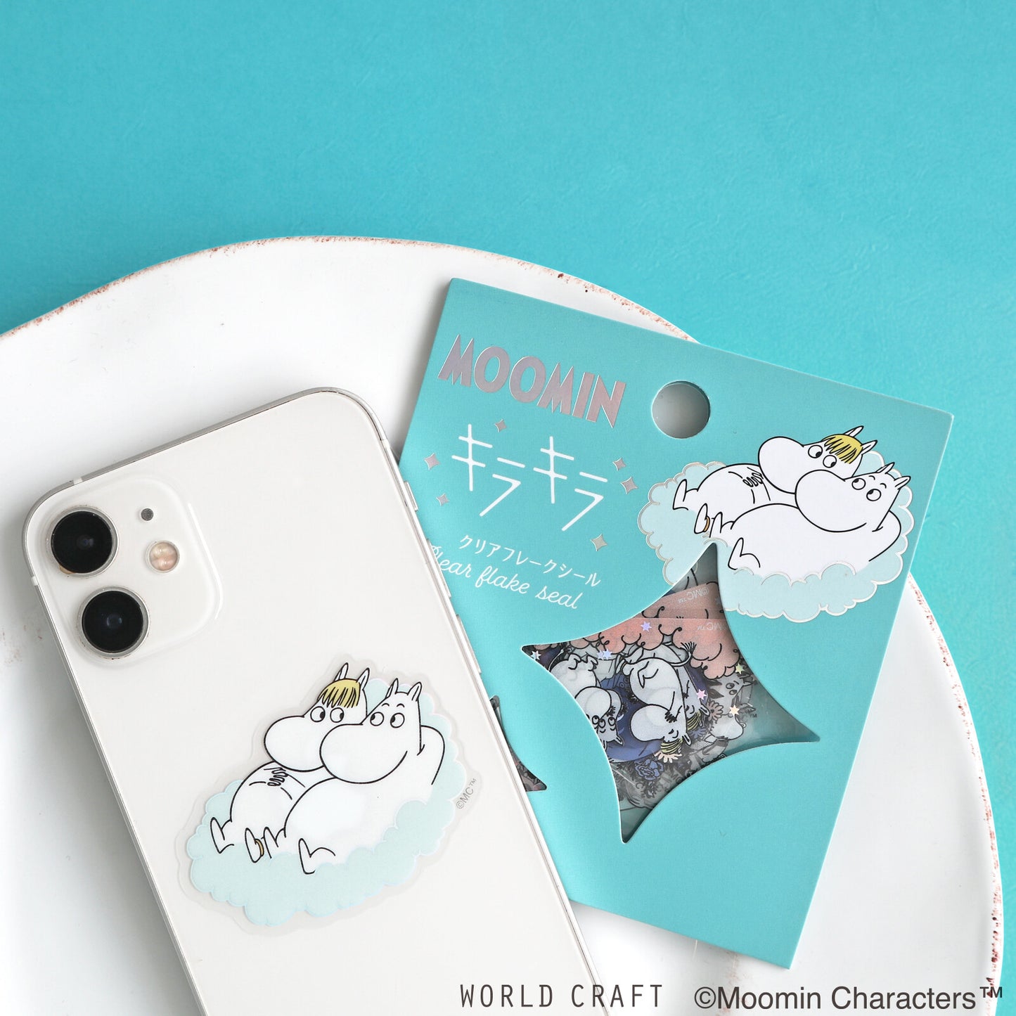 World Craft x Moomin - Foil-Stamped Clear Flake Stickers - Moomin and Snorkmaiden