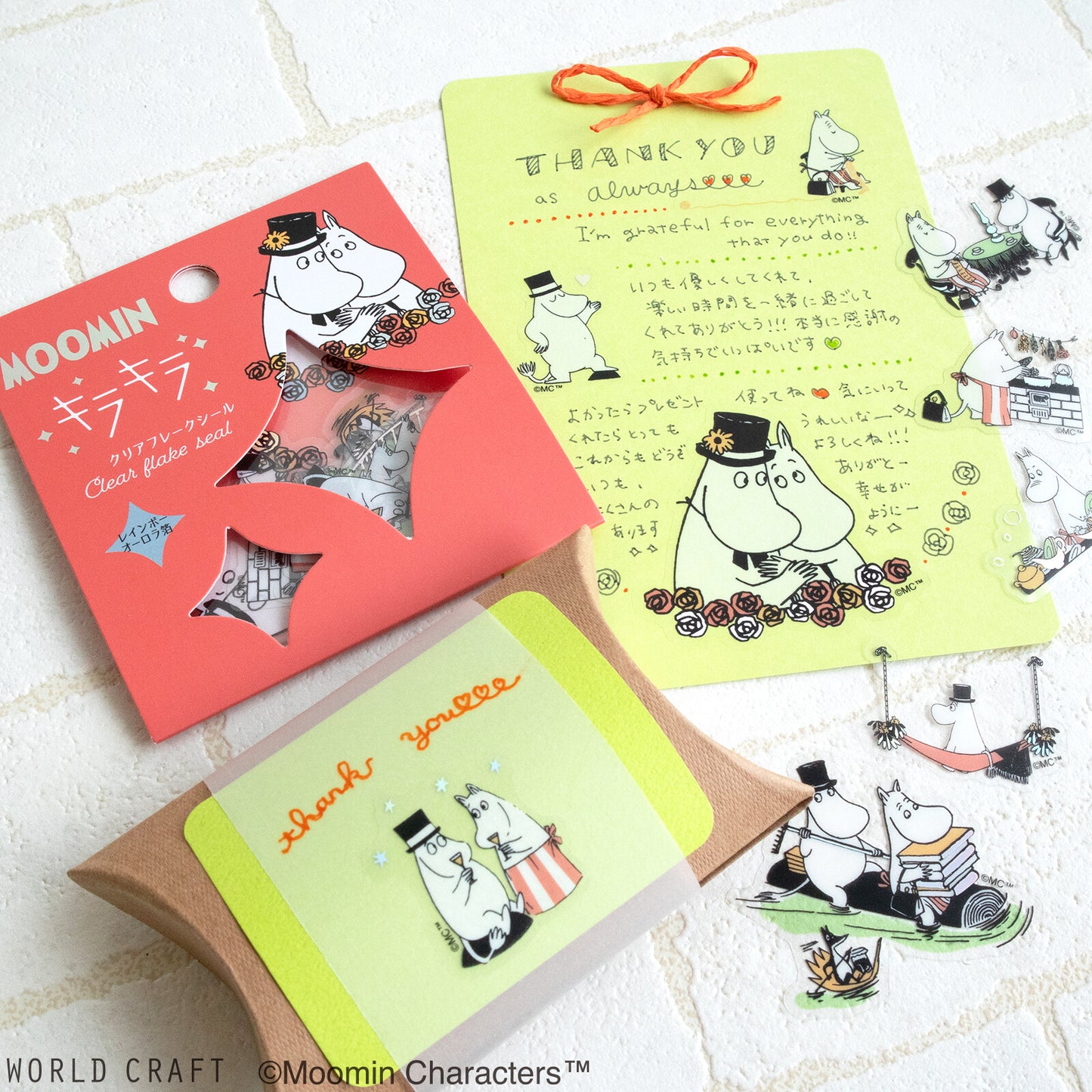 World Craft x Moomin - Foil-Stamped Clear Flake Stickers - Moomin Papa and Moomin Mama