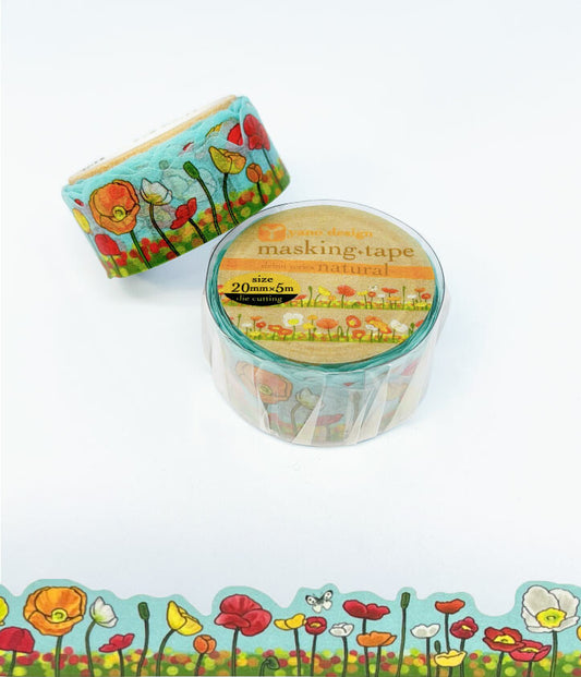 Round Top - Die-Cut Washi Tape - Hinageshi (Poppies and Butterflies)