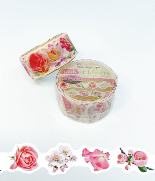 Round Top - Die-Cut Washi Tape - Pink Flowers