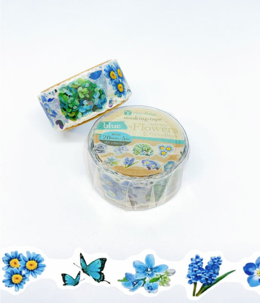 Round Top - Die-Cut Washi Tape - Blue Flowers